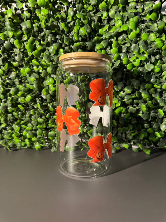 Pumpkin Bow Glass Can 16oz