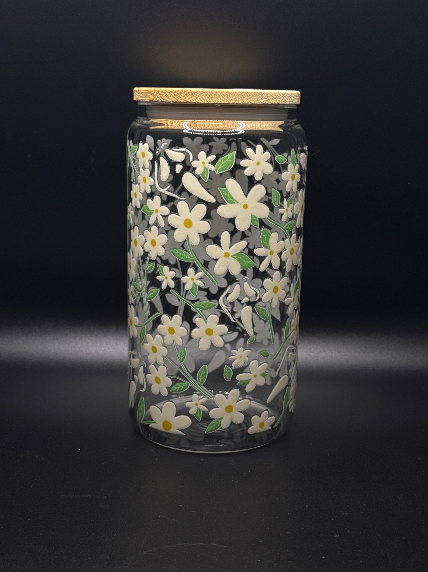 Ghost Face in Flowers Glass Can 16oz