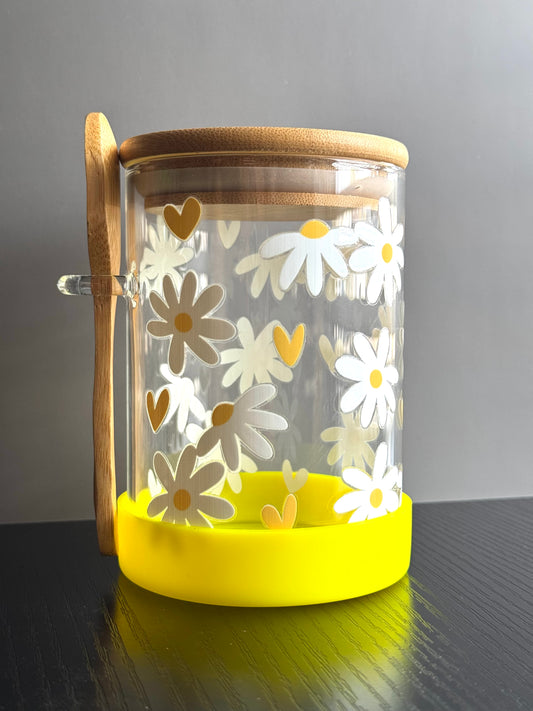 Overnight Oats Jar Yellow Daisies