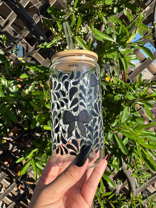 Black bows Glass Can 16oz