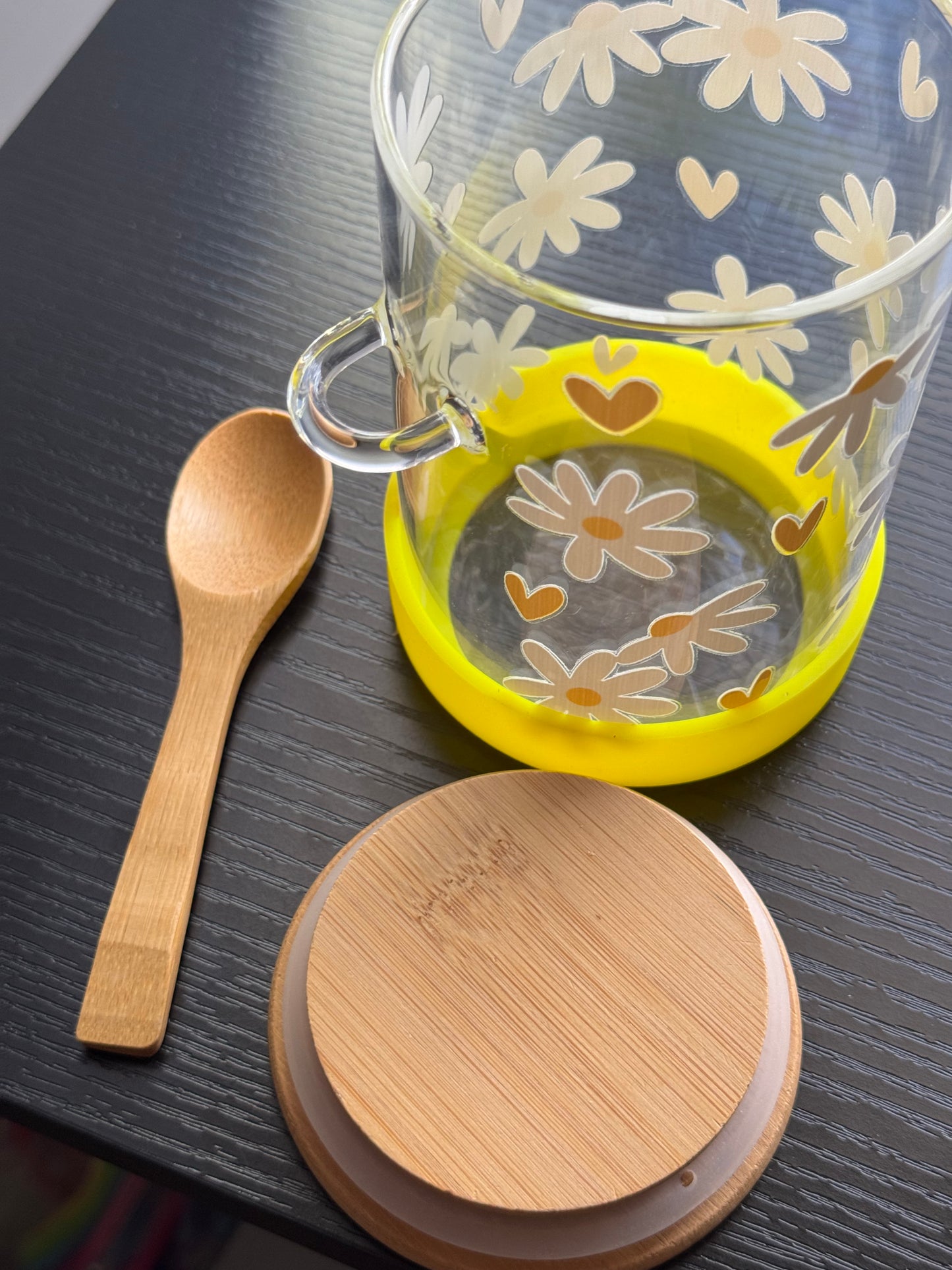 Overnight Oats Jar Yellow Daisies