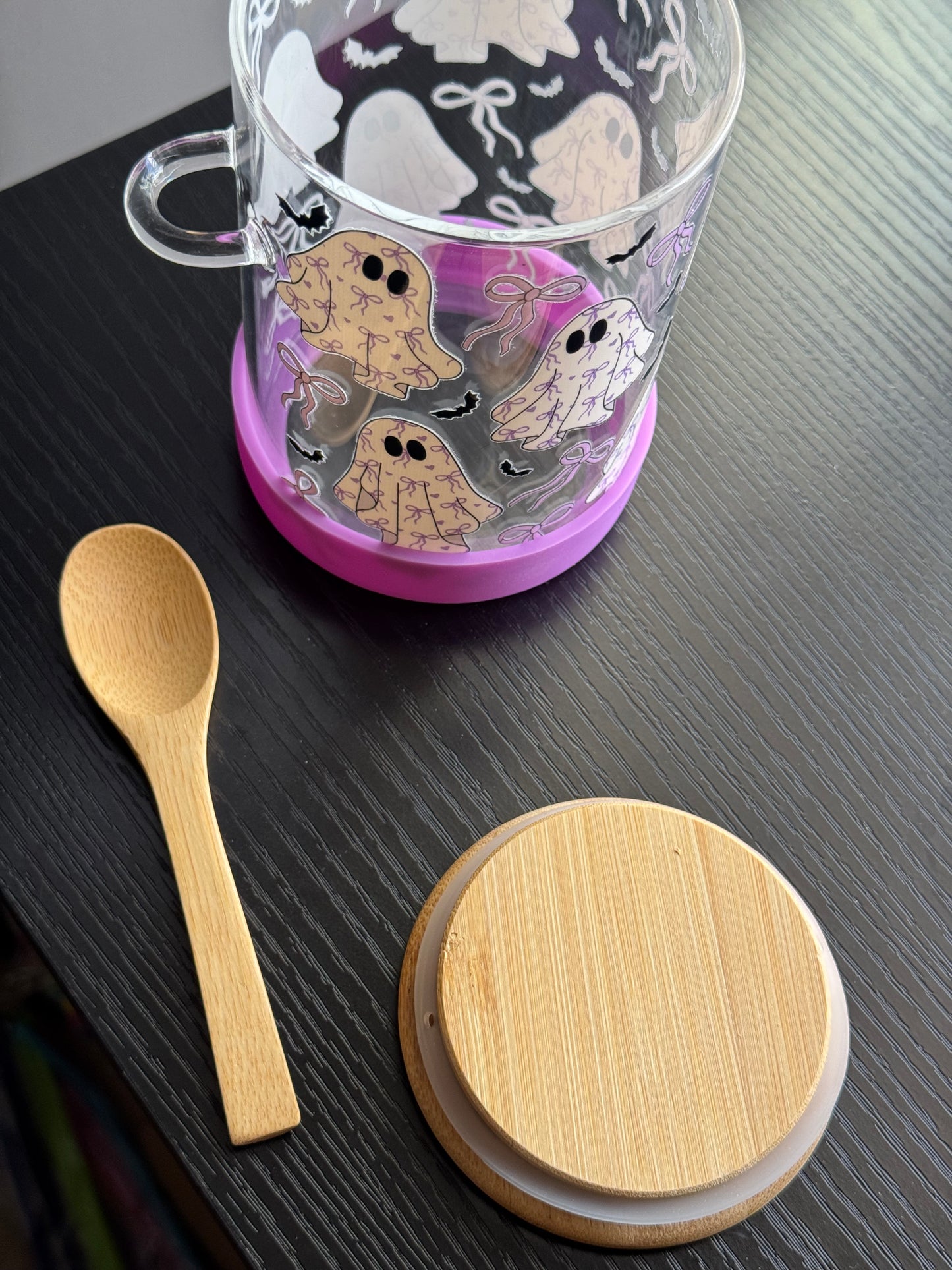 Overnight Oats Jar Purple Bow Ghost