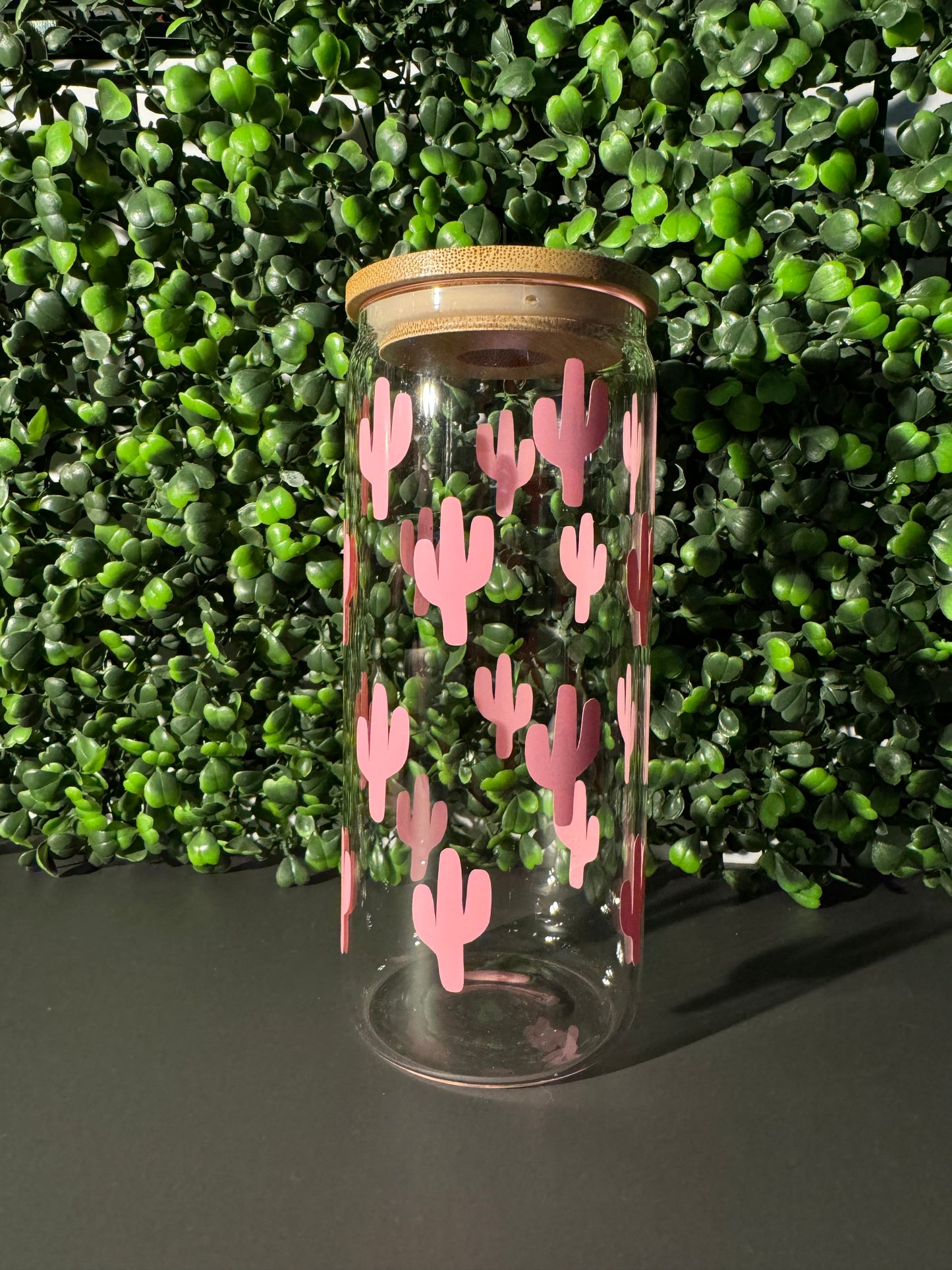 Pink cactuses 16oz 20ozGlass Can