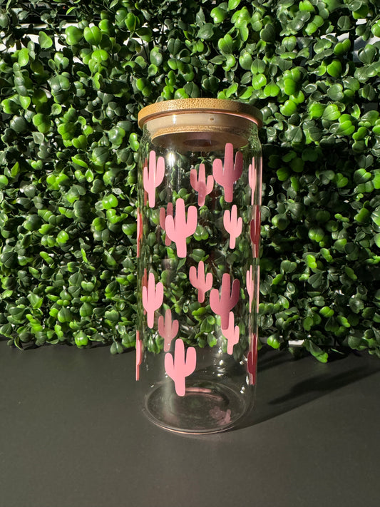 Pink cactuses 16oz 20ozGlass Can