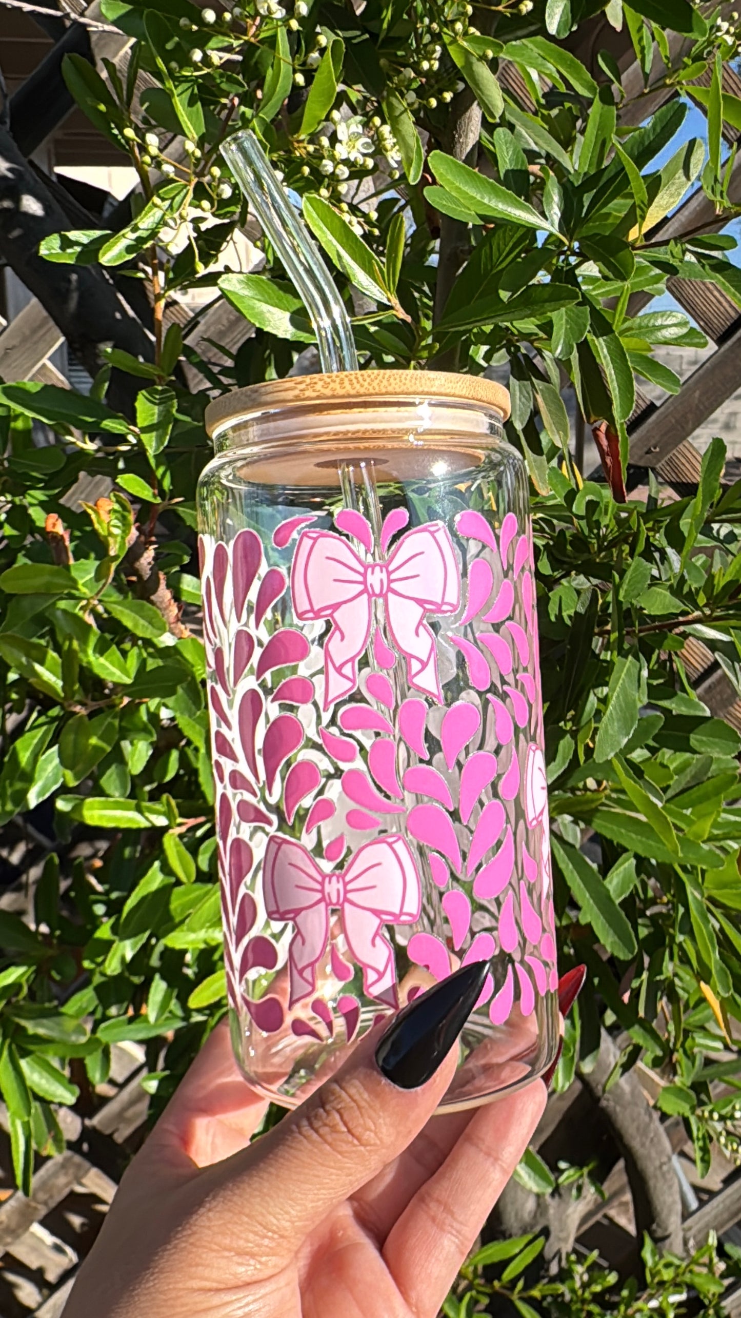 Pink bows Glass Can 16oz