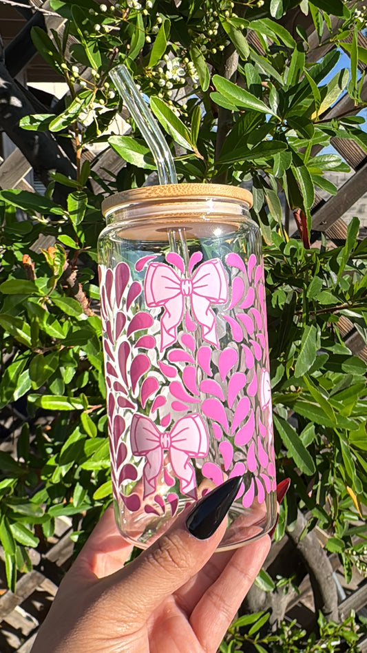 Pink bows Glass Can 16oz