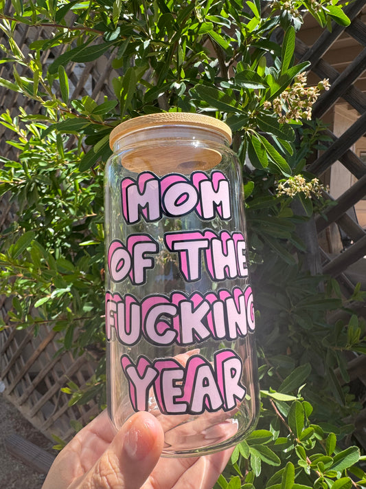 Mom of the year Glass Can 16oz