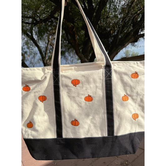 Large Embroidered Pumpkin Tote