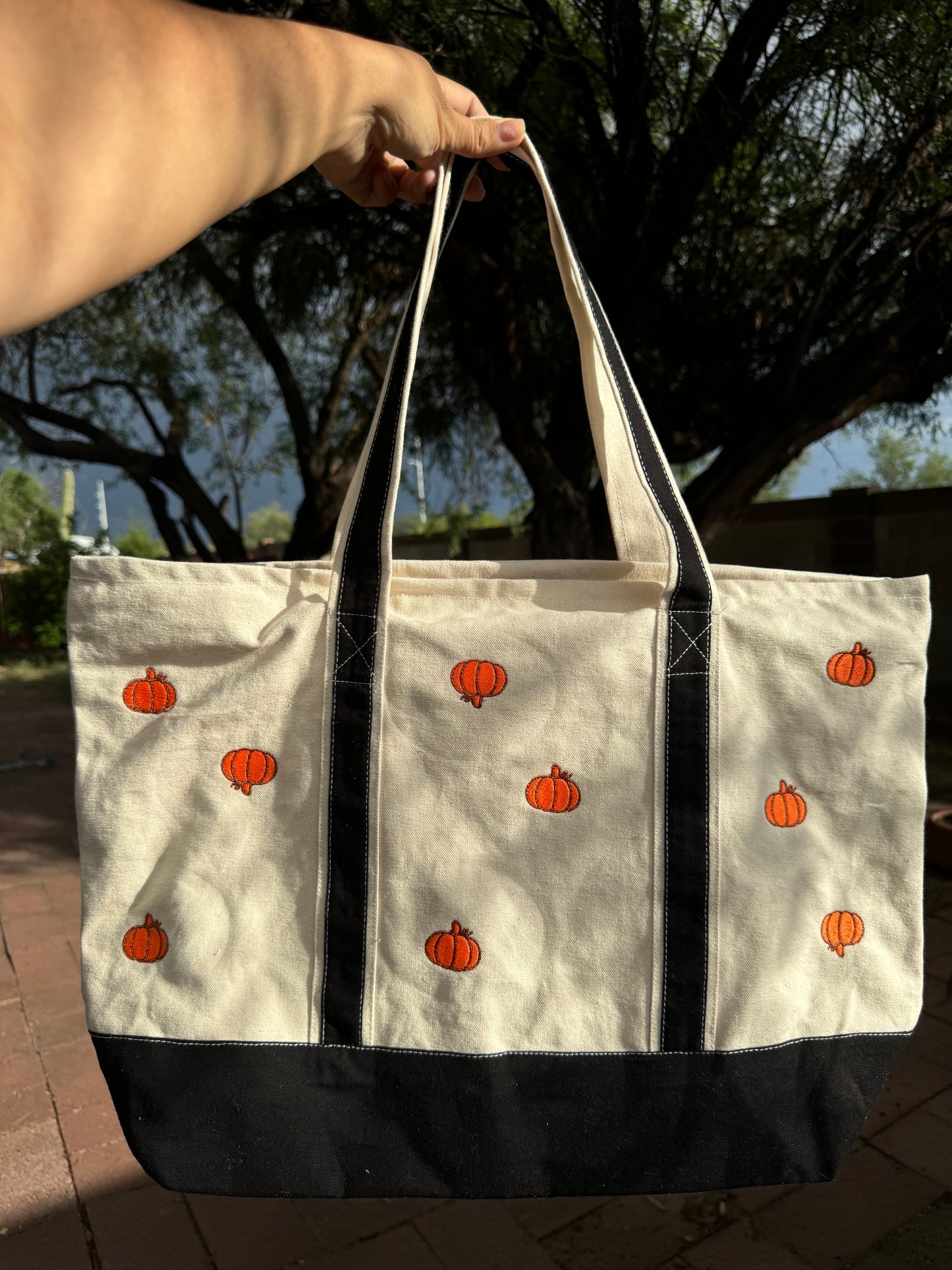 Large Embroidered Pumpkin Tote