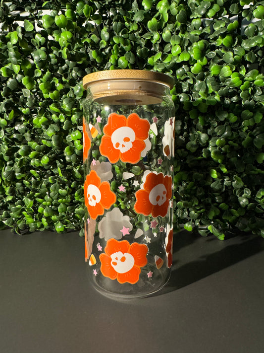 Skull Flowers w/candycorn 16oz 20ozGlass Can