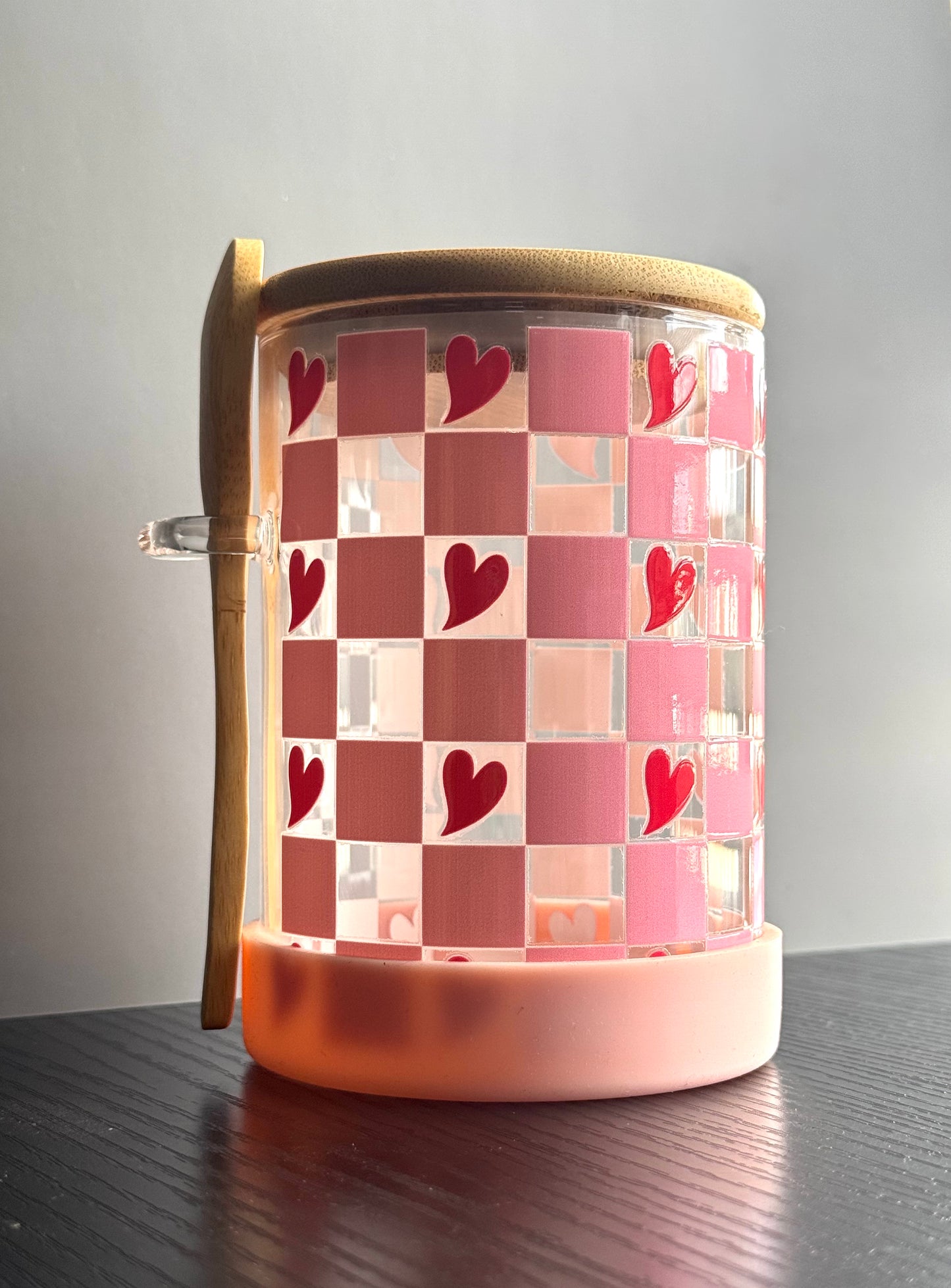 Overnight Oats Jar Checkered Hearts