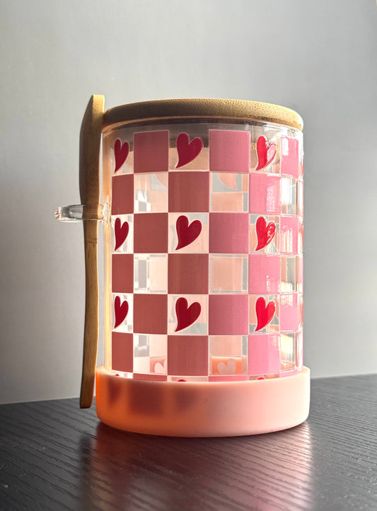 Overnight Oats Jar Checkered Hearts