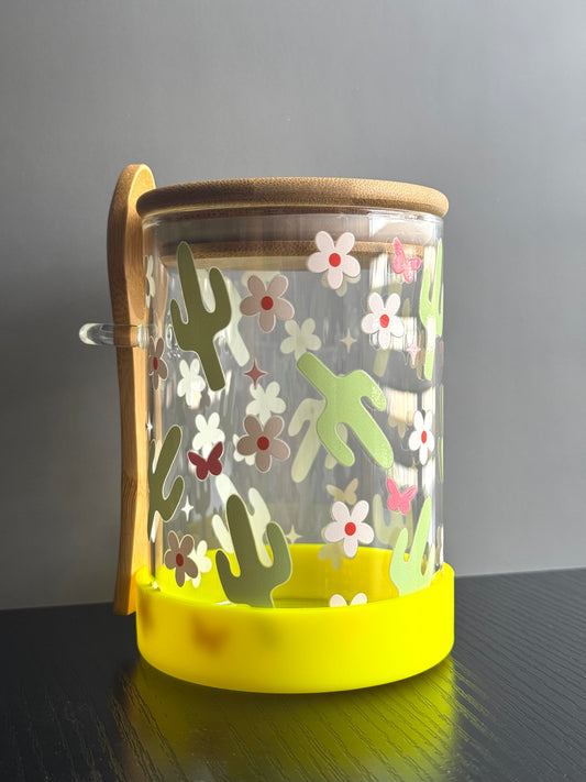 Overnight Oats Jar Cactus & Flowers