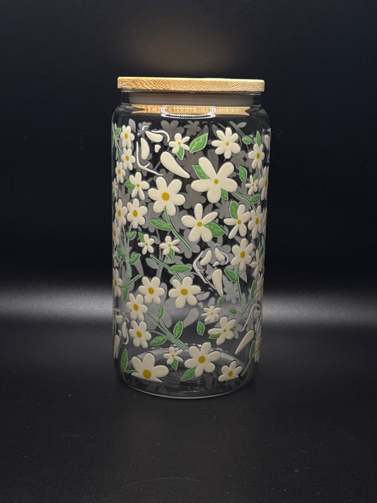 Ghost Face in Flowers Glass Can 16oz