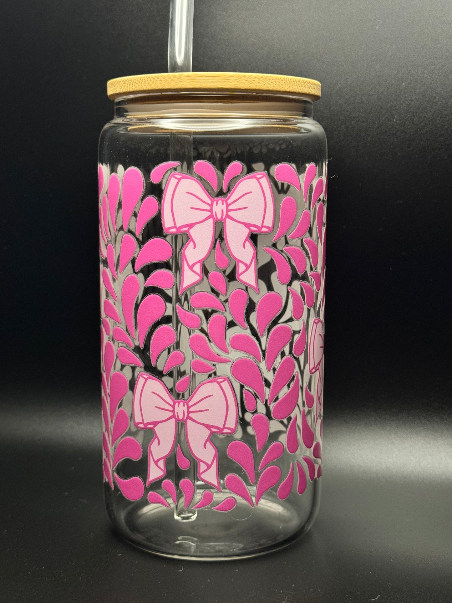 Pink bows Glass Can 16oz