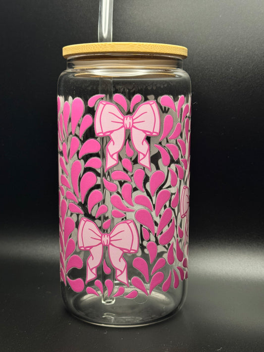 Pink bows Glass Can 16oz