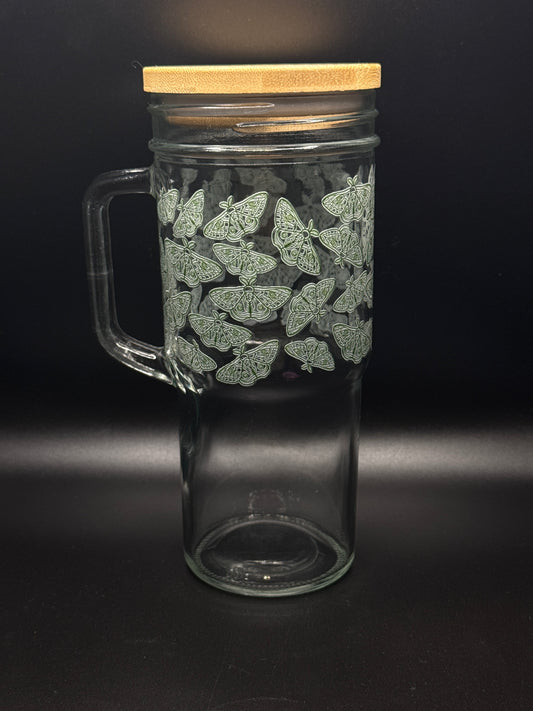 Green moths 24oz Glass Tumbler