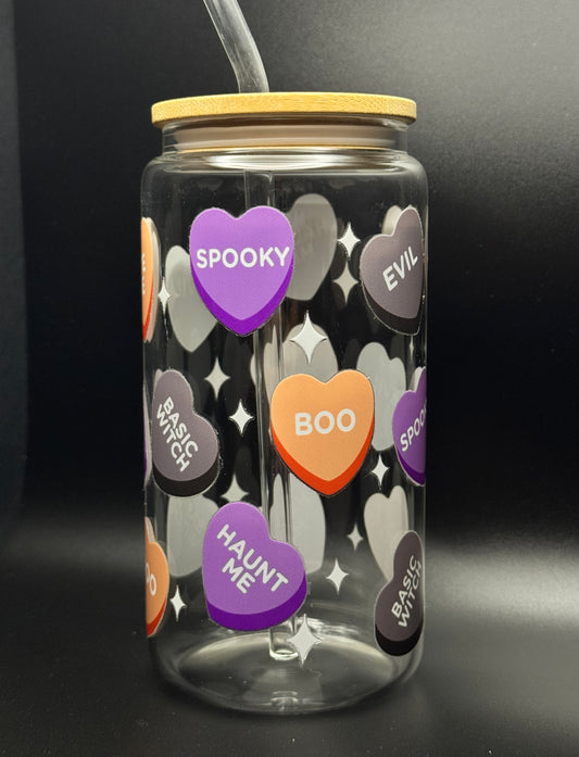 Spooky Hearts Glass Can 16oz