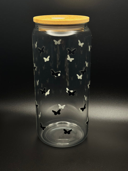 Black butterfly 20oz Glass Can