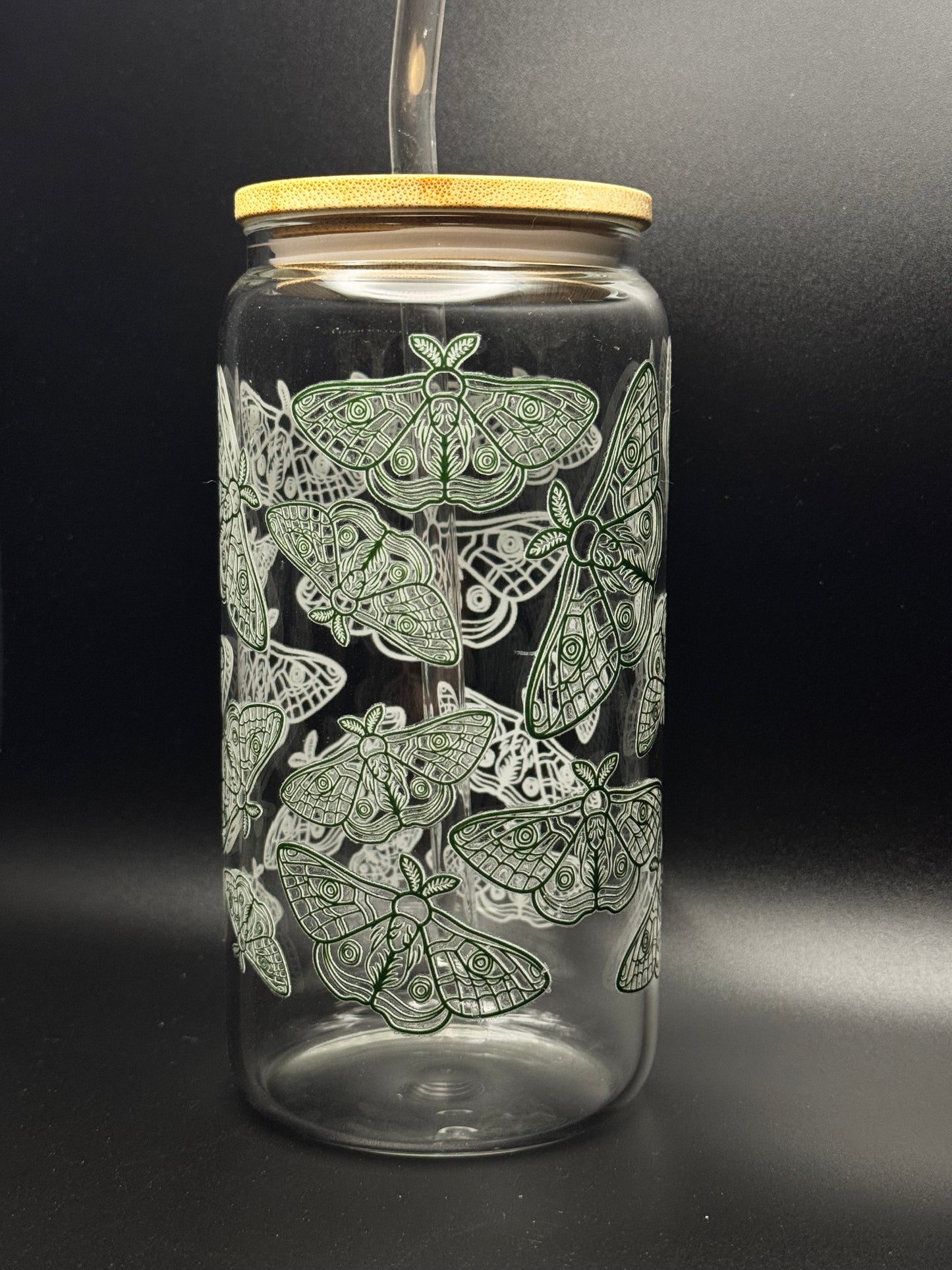 Green Moths Glass Can 16oz