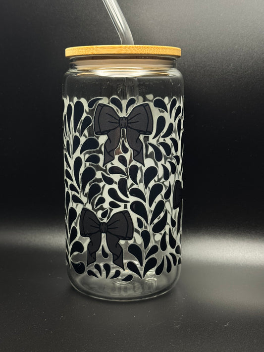 Black bows Glass Can 16oz