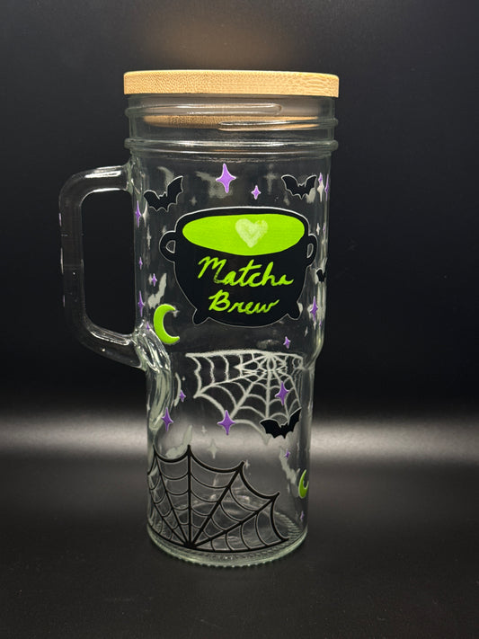 Matcha brew 24oz Glass Tumbler